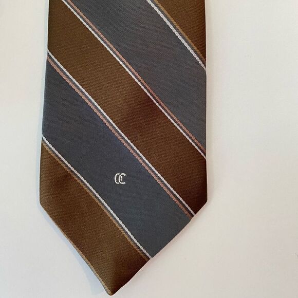 Vintage Oleg Cassini Tie Brown and Gray Diagonal Stripe - Picture 1 of 3